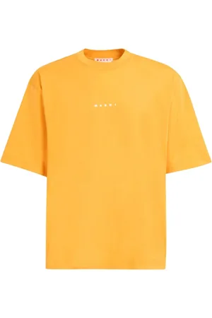 Marni Tops, Heren, Oranje, M, Katoen, Logo Katoenen T-Shirt Lichtoranje