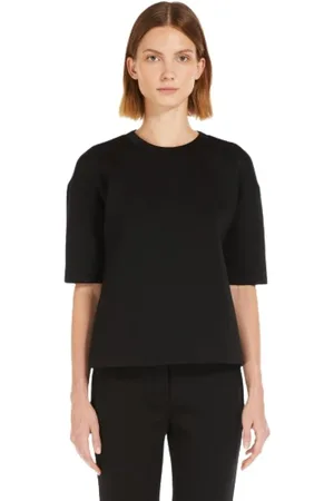Max Mara Tops, Dames, Zwart, M, Zacht Jersey T-shirt met Ronde Hals