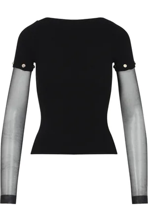 Sportmax Tops, Dames, Zwart, L, Polyester, Top met transparante mouwen