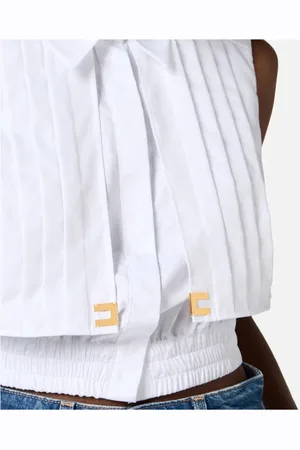 Elisabetta Franchi Blouses & Shirts, Dames, Wit, M, Katoen, Cropped Poplin Blouse met Cape