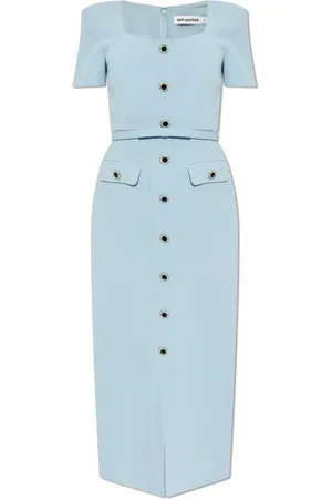 Self-Portrait Kleedjes, Dames, Blauw, XS, Lace Crystal-Embellished Midi Dress