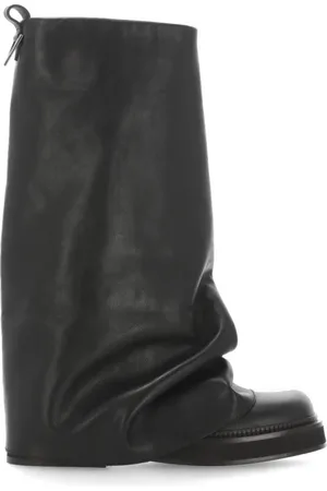The Attico Schoenen, Dames, Zwart, 39 EU, Leer, Square Toe Draping Laarzen
