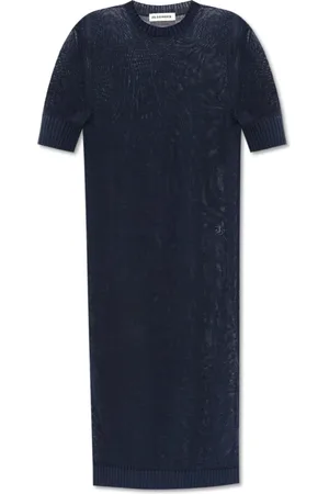 Jil Sander Kleedjes, Dames, Blauw, S, Katoen, Katoenen jurk met geborduurd logo