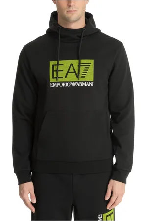 EA7 Sweatshirts & Hoodies, Heren, Zwart, M, Katoen, Hoodie met patroon, capuchon, logo en zak