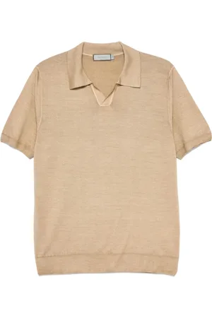 CANALI Tops, Heren, Bruin, L, Kameelbruine Polokraag Trui