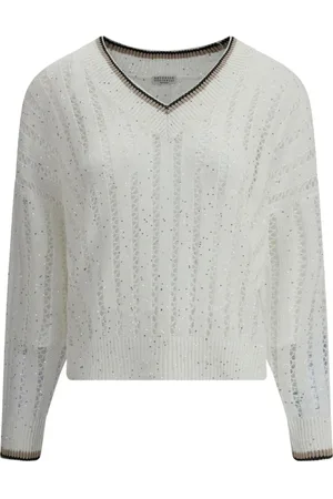 Brunello Cucinelli Truien, Dames, Wit, M, V-hals Truien