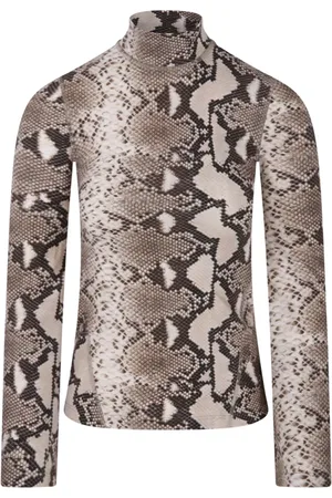 Stella McCartney Truien, Dames, Bruin, S, Python Print Flare Sleeve Turtleneck