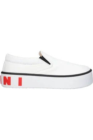 Marni Schoenen, Heren, Wit, 44 EU, Katoen, Slip-On Sneakers met Maxi Logo op de Achterkant