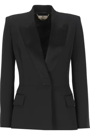 Elisabetta Franchi Jassen, Dames, Zwart, M, Zwarte blazer met peak lapel kraag