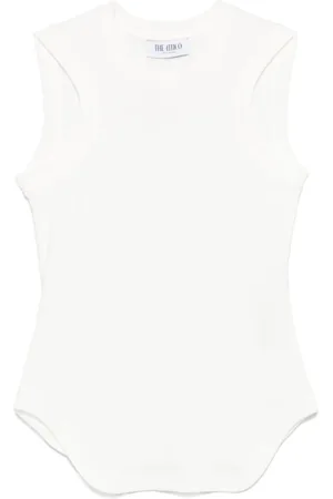 The Attico Tops, Dames, Wit, M, Witte Top met Ronde Hals en Geborduurd Logo