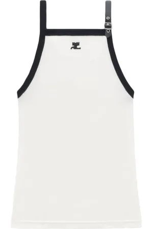 Courrèges Tops, Dames, Wit, M, Katoen, Top met jerseytextuur en gespdetail