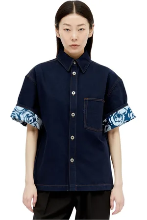 Burberry Blouses & Shirts, Dames, Blauw, S, Denim, Denim overhemd met rozenprint