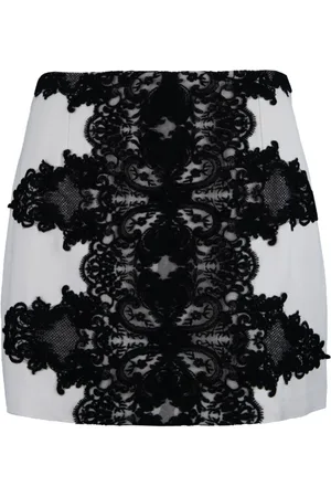 Elisabetta Franchi Rokken, Dames, Zwart, S, Katoen, Korte rok met rits en haaksluiting en kanten details