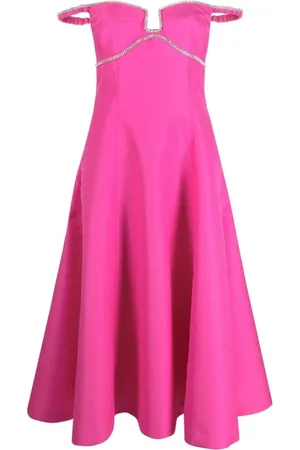 Self-Portrait Kleedjes, Dames, Roze, 2Xs, Polyester, Roze Getextureerde Diamanten Midi Jurk