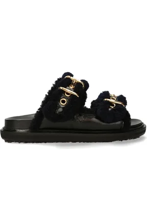 Marni Schoenen, Dames, Zwart, 36 EU, Wol, Lamsleren sandaal