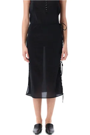 Low Classic Rokken, Dames, Zwart, M, Zwarte Semi-Transparante Midi Rok met Zijstriksluiting