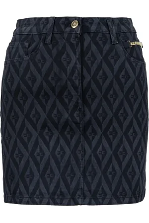 Elisabetta Franchi Rokken, Dames, Zwart, S, Denim, Denim rok met logoprint en zakken