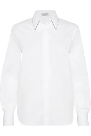 Brunello Cucinelli Blouses & Shirts, Dames, Wit, S, Katoen, Stretch Poplin Shirt