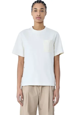 Moncler Tops, Dames, Wit, L, Katoen, Katoenen Jersey Logo Motif T-Shirt