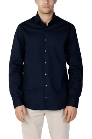 Calvin Klein Overhemden, Heren, Blauw, M, Katoen, Katoenen Shirt met Lange Mouwen Upgrade