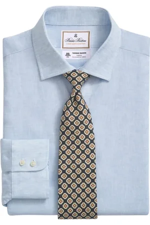 Brooks Brothers Overhemden, Heren, Blauw, 2Xl, Linnen, Linnen Overhemd met English Spread Collar