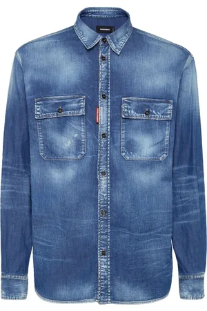 Dsquared2 Overhemden, Heren, Blauw, XL, Katoen, Pocket Shirt voor Werkers