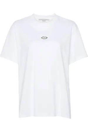 Stella McCartney Tops, Dames, Wit, M, Katoen, Crystal Lips Graphic T-shirt
