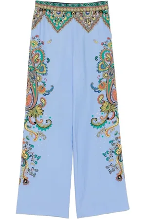Etro Broeken, Dames, Blauw, L, Hemelsblauwe broek met paisleyprint en wijde pijpen
