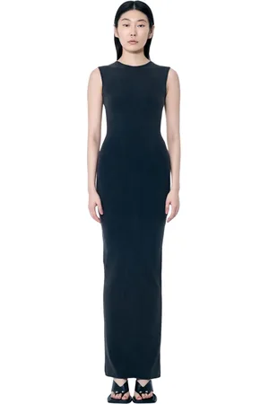 Entire Studios Kleedjes, Dames, Zwart, XS, Katoen, Stretch Mouwloze Maxi Jurk met Split