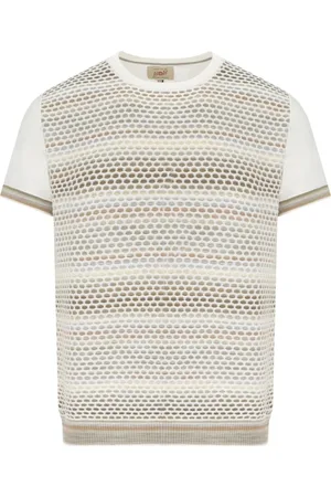 BOB der Bär Tops, Heren, , M, Katoen, Wit Gebreid T-shirt met Geribbelde Afwerking