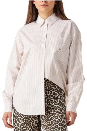 Calvin Klein Blouses & Shirts, Dames, , M, Katoen, Relaxed Shirt Geweven Label Blouse