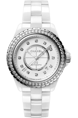 CHANEL Accessoires, Dames, Wit, ONE Size, J12 Horloge met Diamanten Lunette