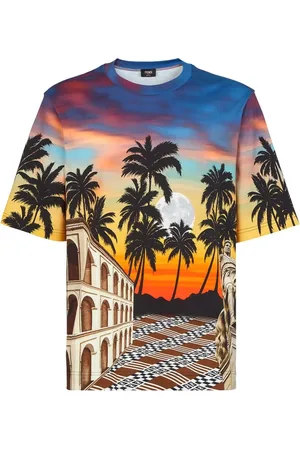 Fendi Tops, Heren, Veelkleurig, L, Katoen, Summer in Roma T-shirt