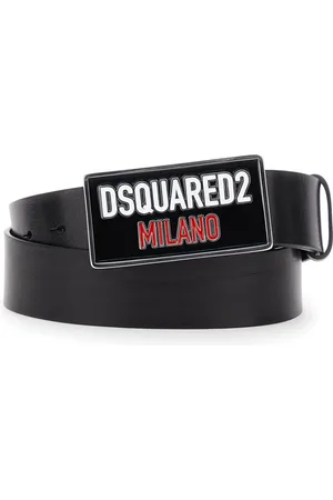 Dsquared2 Accessoires, Heren, Zwart, 90 CM, Leer, Zwarte Riem met Logo Plaque