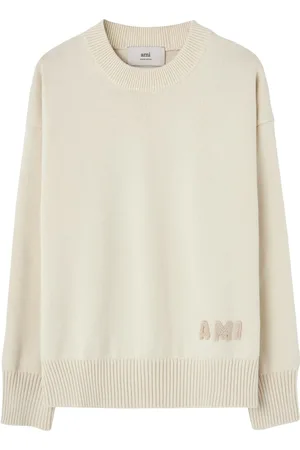 Ami Truien, Heren, , M, Witte Jersey Sweater met Miniatuur Logo