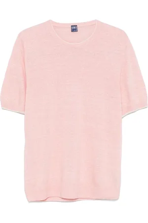 FEDELI Tops, Heren, Roze, XL, Katoen, Linnen Katoen Gebreid T-Shirt