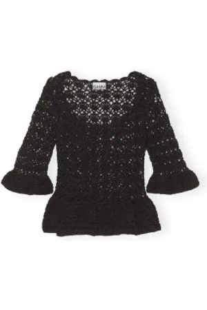Ganni Blouses & Shirts, Dames, Zwart, M, Top Crochet Blouse