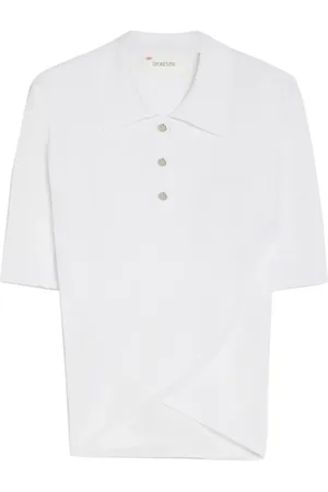 Sportmax Tops, Dames, Wit, S, Katoen, Witte Polo Shirt met Overlappende Zoom