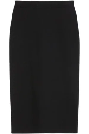 Max Mara Rokken, Dames, Zwart, S, Wol, Gebreide midi-rok met elastische tailleband