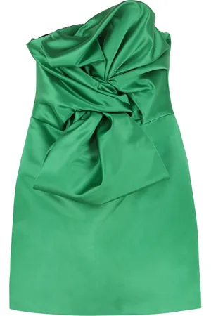 GIUSEPPE DI MORABITO Kleedjes, Dames, Groen, S, Satijn, Satijnen bustierjurk met maxi-strik