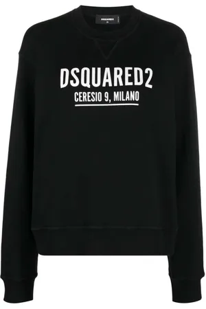 Dsquared2 Sweatshirts & Hoodies, Dames, Zwart, L, Katoen, Zwarte Geribbelde Crew-neck Sweatshirt