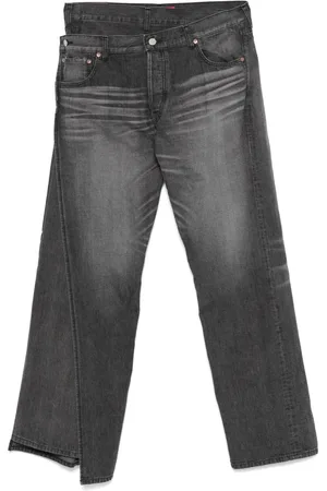 JUNYA WATANABE Jeans, Heren, Zwart, L, Denim, Gelaagde Taille Denim Jeans