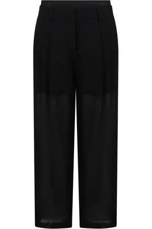 Helmut Lang Broeken, Dames, Zwart, XS, Wol, Doorschijnende Dubbelgeplooide Wijde Broek