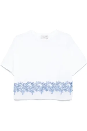 ERMANNO SCERVINO Tops, Dames, Wit, S, Sheer Panel T-shirt met ronde hals