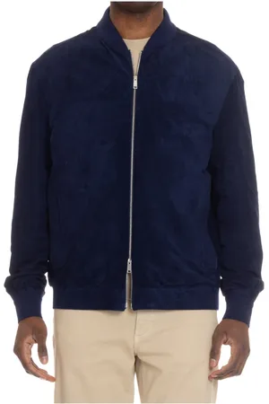 Ermenegildo Zegna Jassen, Heren, Blauw, L, Suède, Blauwe Bomberjack met Gebreide Afwerking