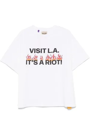 GALLERY DEPT. Tops, Heren, Wit, L, Katoen, Riot Print T-shirt met ronde hals