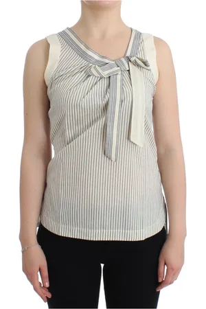 ERMANNO SCERVINO Tops, Dames, Wit, S, Katoen, Gestreept katoen-zijde top met strik