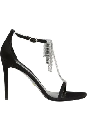 Stuart Weitzman Schoenen, Dames, Zwart, 37 1/2 EU, Suède, Opulente T-Strap Sandaal met Kristallen Franjes