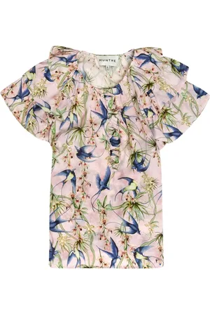 Munthe Blouses & Shirts, Dames, Veelkleurig, M, Feminine Top met Ruches Mouwen