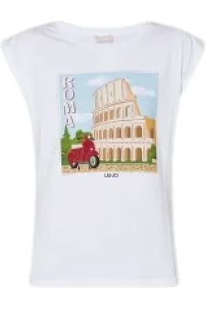 Liu Jo Tops, Dames, Wit, M, Katoen, T-shirt geïnspireerd door Europese steden